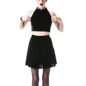 For Love & Lemons Velvet Crop Top + Skirt